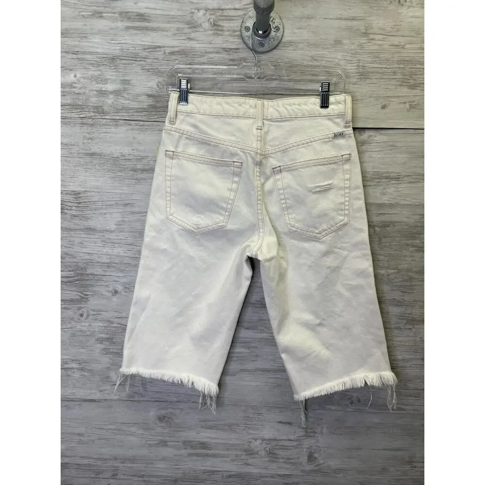 Lucky Brand Womens White Denim Distressed Bermuda Shorts 26 Lucky Pins 7WD10771